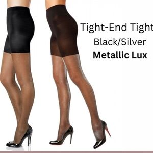 Spanx Black Silver Tight End Tights Metallic Luxe NEW in packages SIZE E
